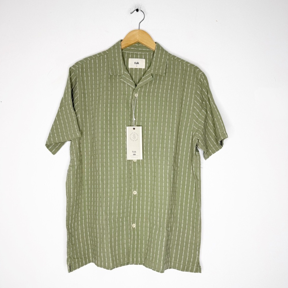 Folk Sage Green Striped Button Down Shirt